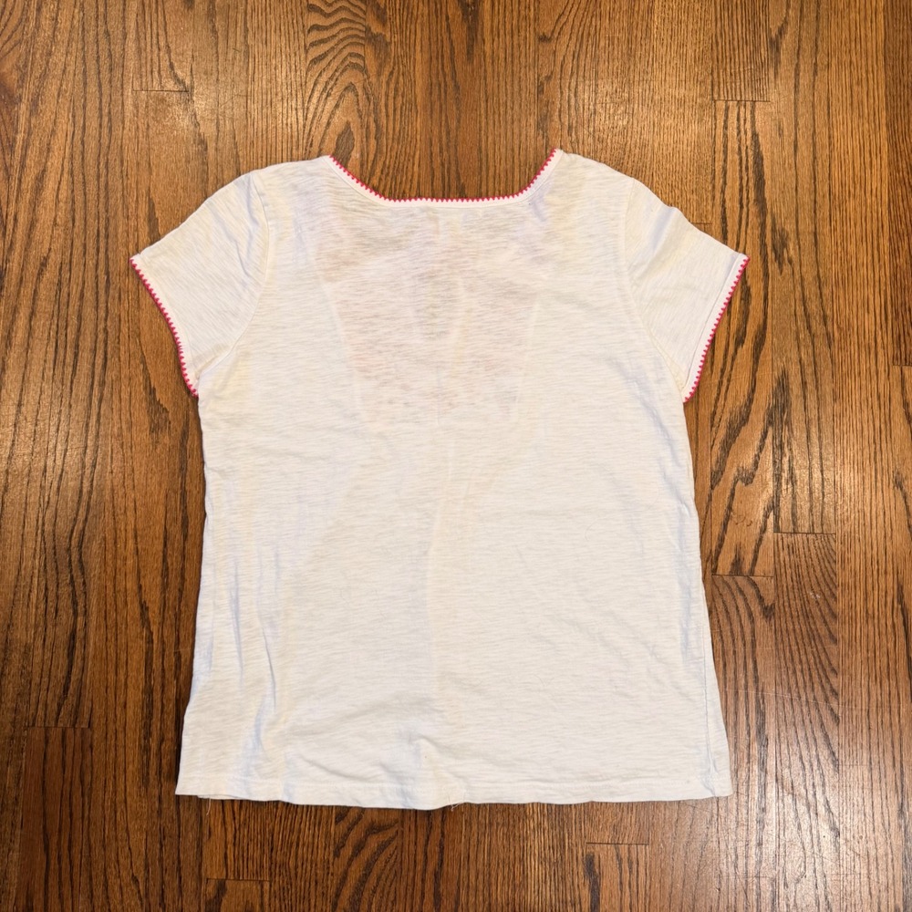 French Laundry Embroidered Boho Peasant Top Tassel Beaded White Pink Large - Picture 2 of 9
